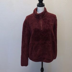 Reebok maroon winter warm teddy fleece pullover sweatshirt